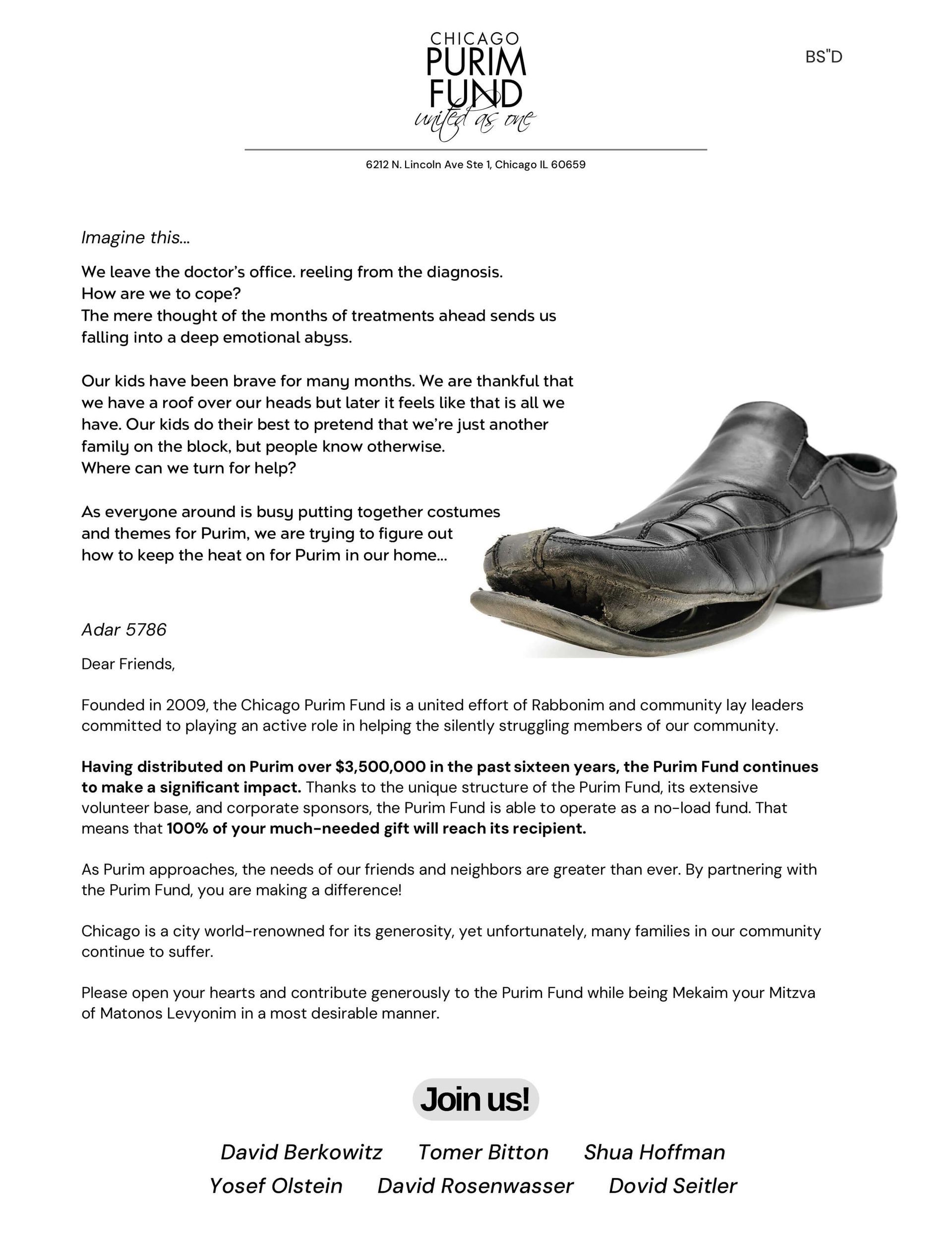 Chicago Purim Fund — Community Letter 2025